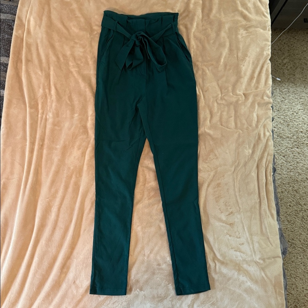 Green High-Waisted Tie Pants - S